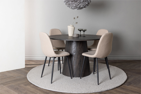 table ronde moderne et chaise en tissu bouclette